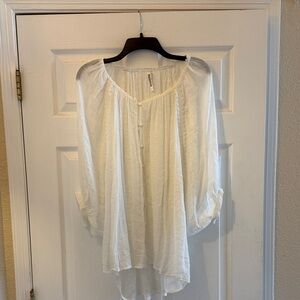 Monoreno White Button-Pearl Peasant Blouse Size L